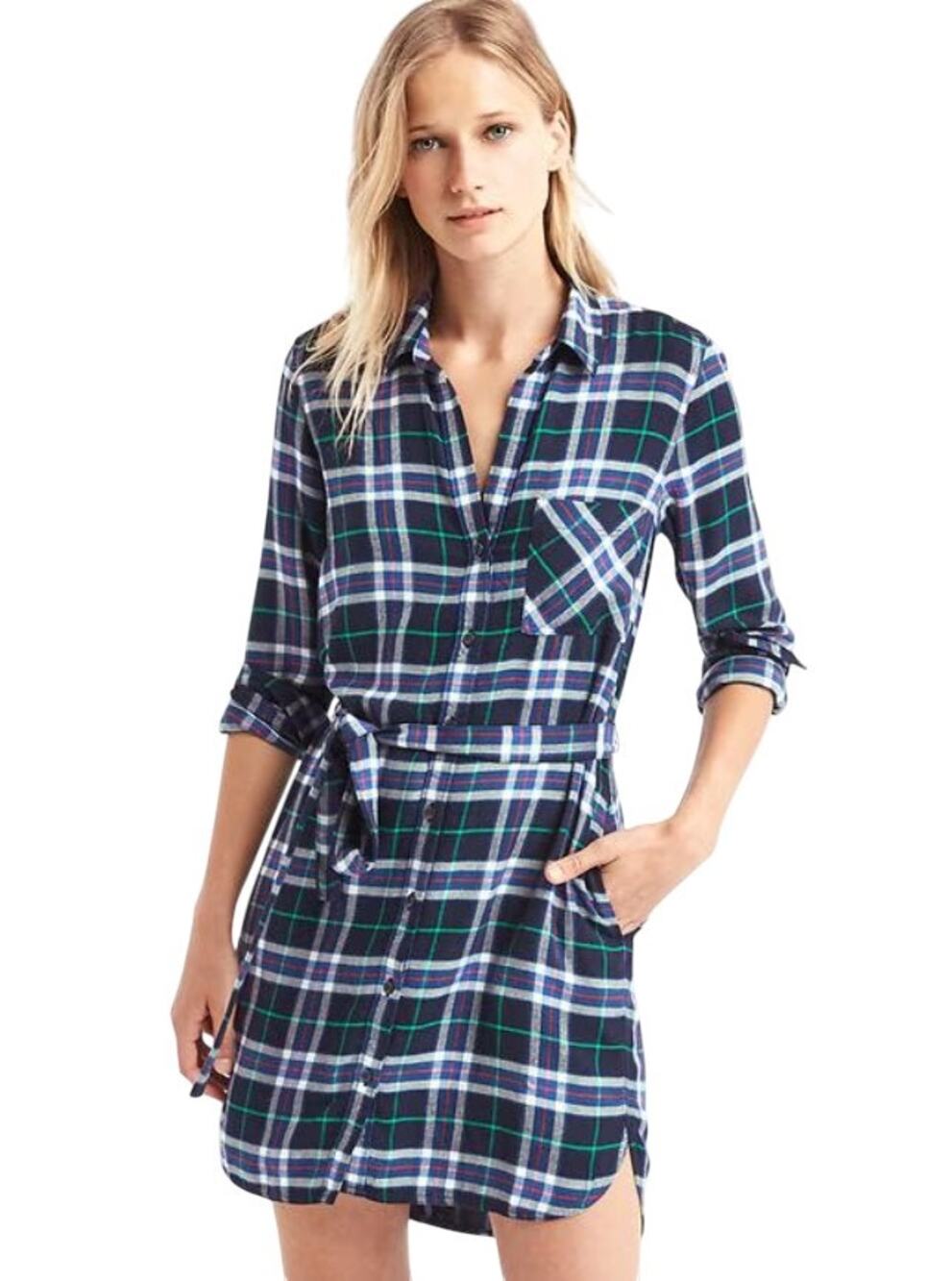 Gap x Pendleton Blue Plaid Long Sleeve Shirt Dress